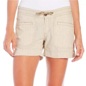 The North Face Women Shorts Linen Striped Cuffed Hem Drawstring 4" Beige 6 Small